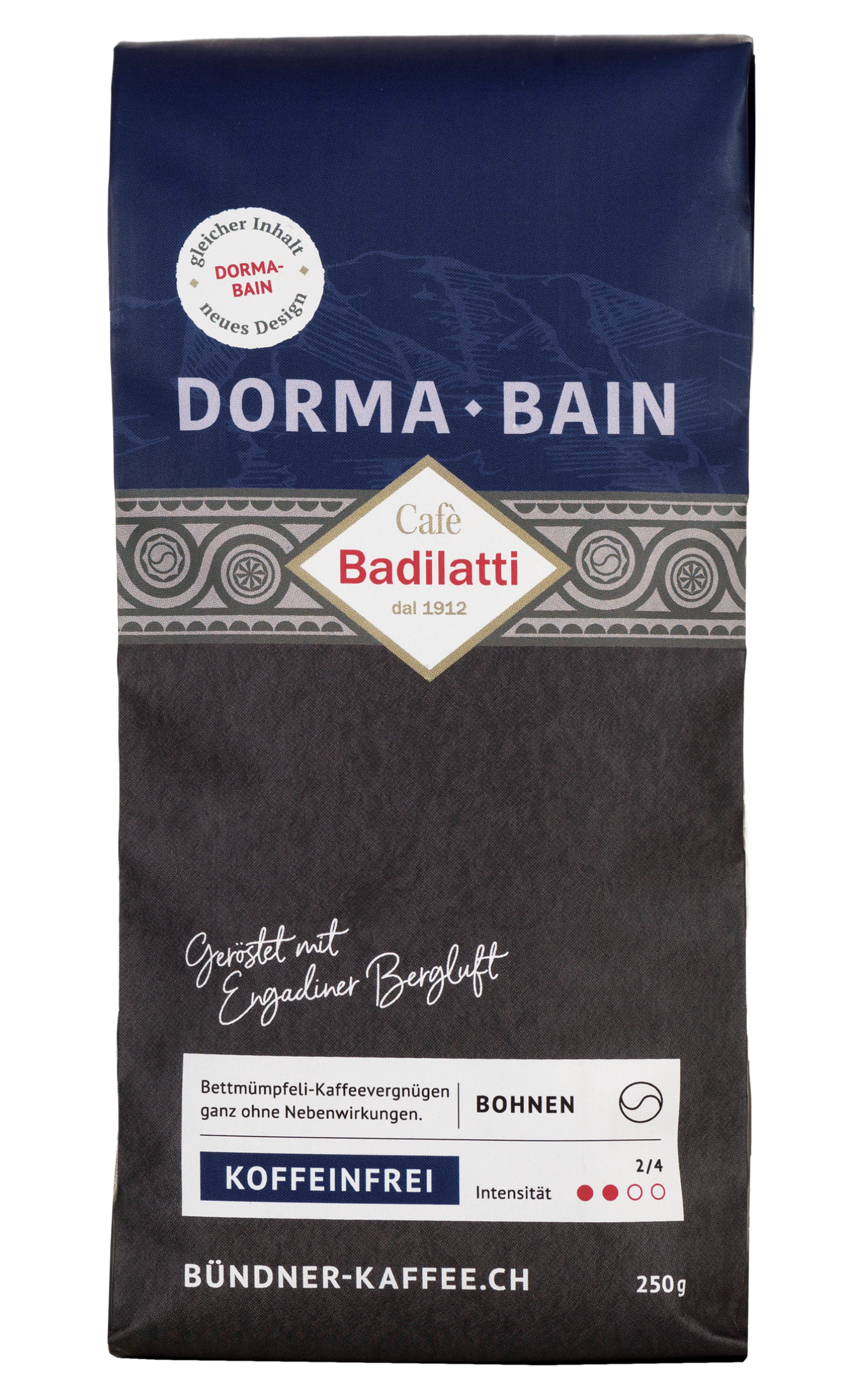 250g koffeinfreie Dorma Bain Kaffeebohnen von Cafè Badilatti.